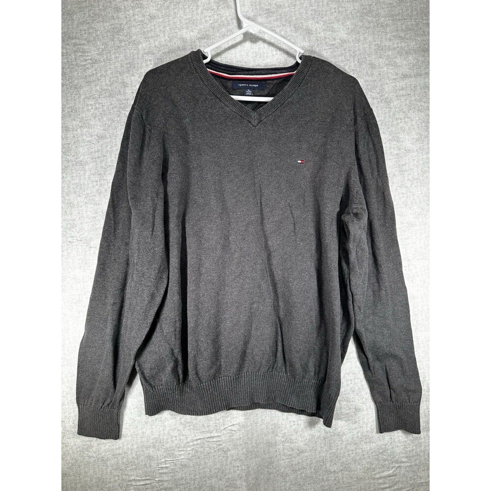 Tommy Hilfiger Sweater Mens XL Gray Knit Crewneck Knit Flag Logo Pullover